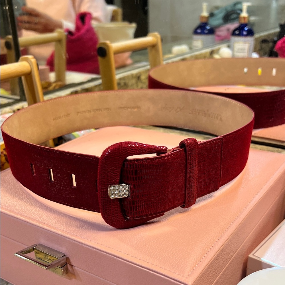 Elegant Red Belt with Rhinestone Buckle